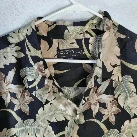Tori Richard Mens Black Hawaiian Shirt 5XB Made In Hawaii Button Short Sleeve - Picture 4 of 7